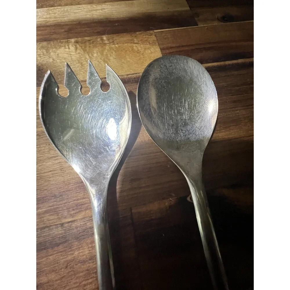 Vintage Italian Silver Plated Serving/Salad Fork And Spoon  Utensils 9 